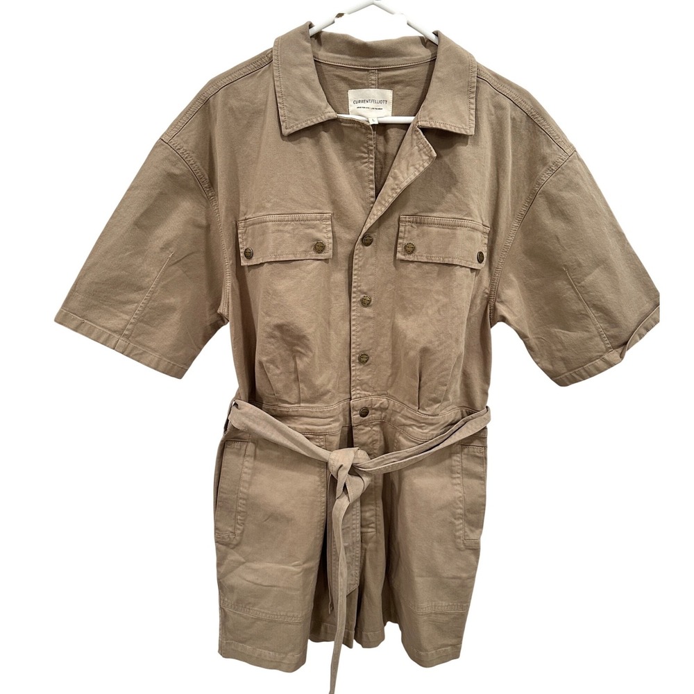 Current Elliott Womens Khaki Tan Utility Romper Short Sleeve Belted Size L